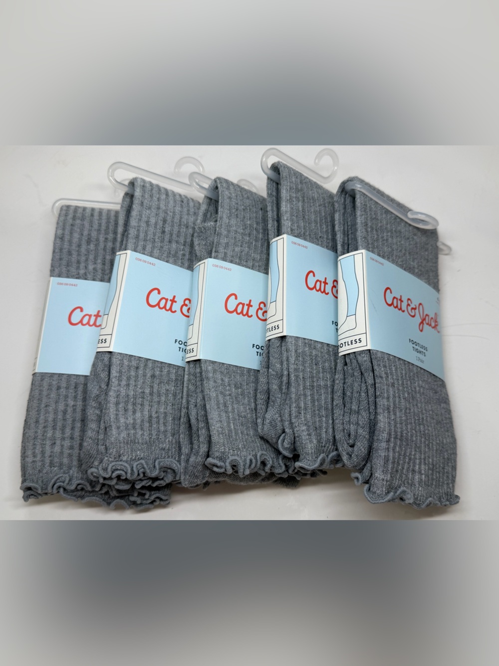 Cat & Jack Girls Footless Tights Size 4-6 Gray Ruffle Trim NWT Set Of 5